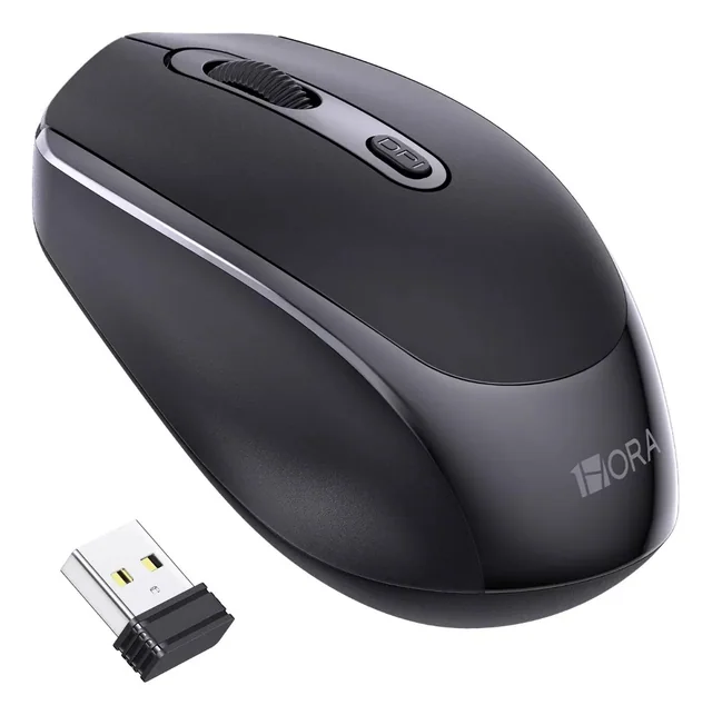 Mouse inalámbrico 1HORA · receptor USB y ajuste de sensibilidad