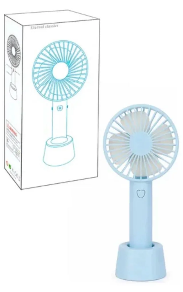 Mini ventilador con base · frescura para llevar contigo